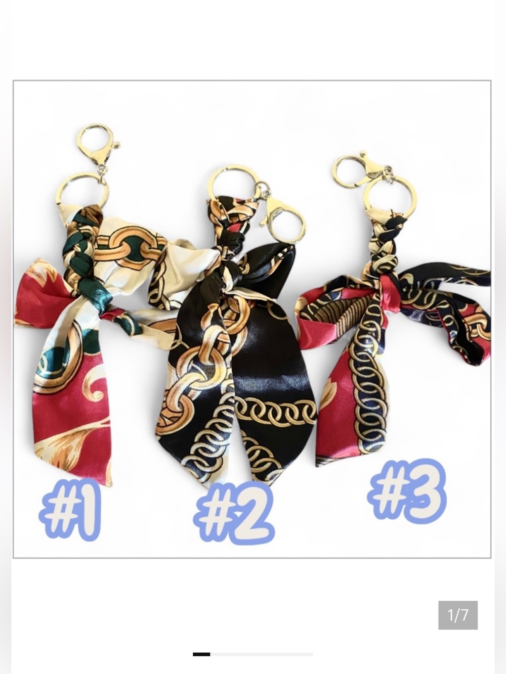 5/$25 Silky Scarf hand braided Keychain in 3 various colors -choose 1 NEW